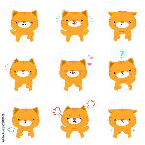 Fototapeta Naklejka Na Ścianę i Meble -  Cat with different emotions cartoon vector.