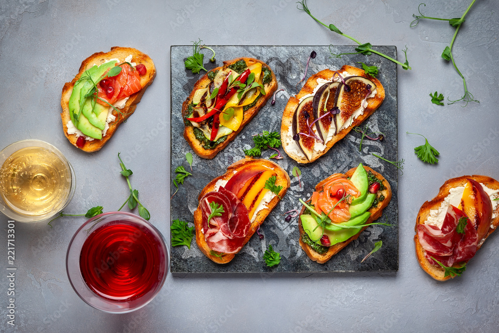 Set of assorted bruschetta Set of assorted bruschetta