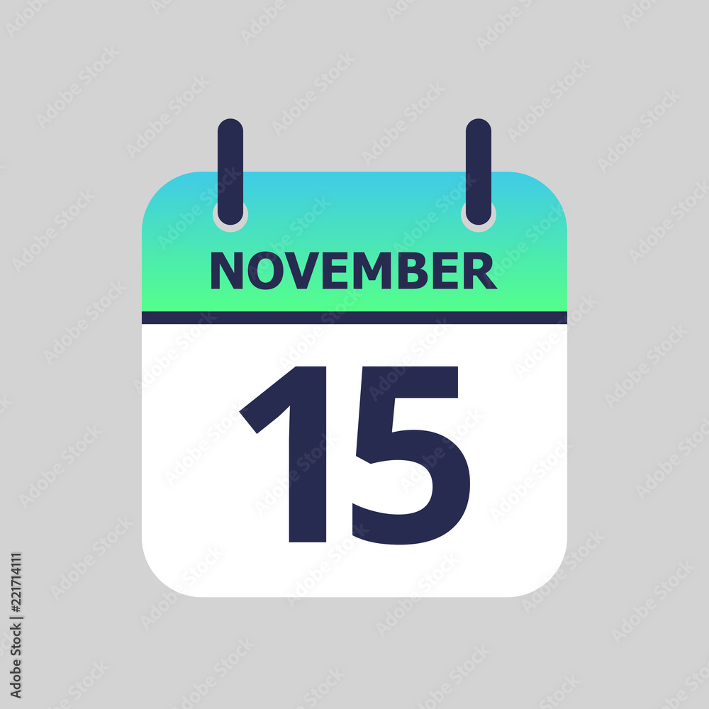 Flat icon calendar 15th of November isolated on gray background. Vector illustration. Flat icon calendar 15th of November isolated on gray background. Vector illustration.