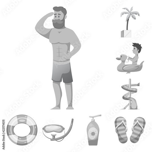 Vector illustration of pool and swimming icon. Set of pool and activity vector icon for stock.