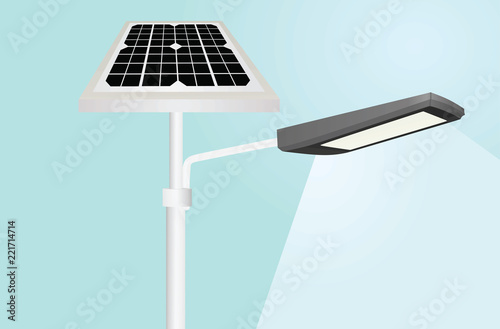 Solar panel street lights. vector illustration
