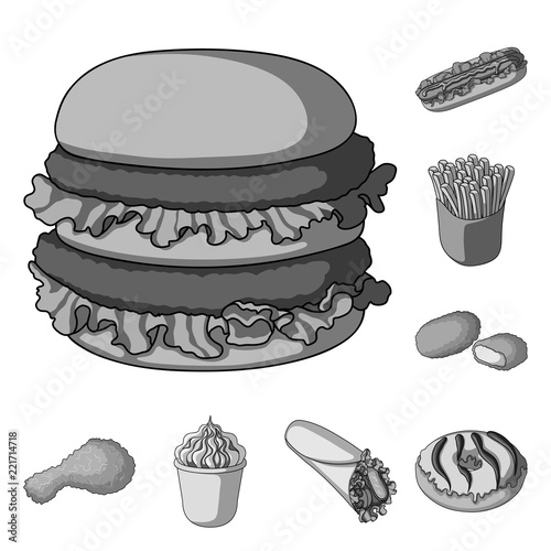 Fast food monochrome icons in set collection for design.Food from semi-finished products vector symbol stock web illustration.