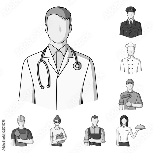 People of different professions monochrome icons in set collection for design. Worker and specialist vector symbol stock web illustration.