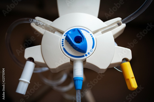 Drip stand organiser for Peritoneal dialysis, with dial switched to the fluid in position.