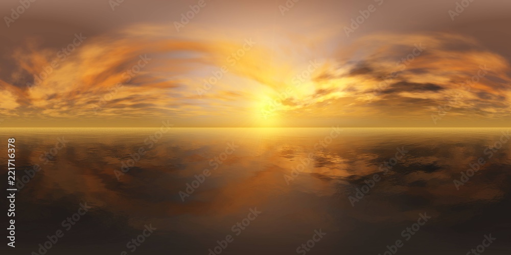 Beautiful sea sunset, panorama of the sea landscape, nvironment map. HDRI . equidistant projection. Spherical panorama. panorama 360.
