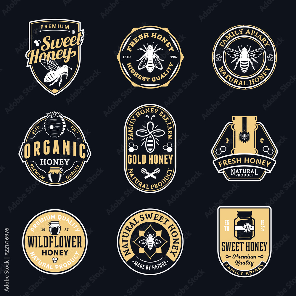 Vector honey logo, icons and design elements Vector honey logo, icons and design elements