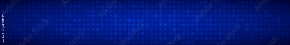 Abstract horizontal banner or background of small circles or pixels of different sizes in blue colors. Abstract horizontal banner or background of small circles or pixels of different sizes in blue colors.