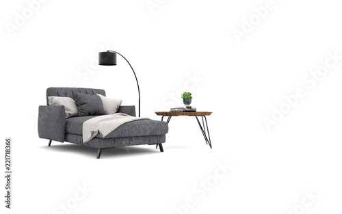 Studio with armchair and decorations. 3d rendering