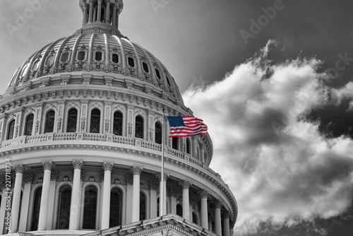 US Flag Capitol State Building Washington DC, USA