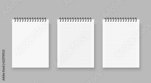 Blank of realistic notebooks lined and dots paper page isolated on transparent background. lean spiral notepad blank mockup template. Vector illustration.