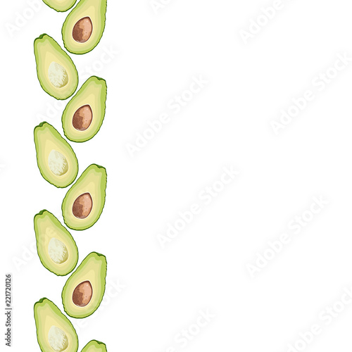 Vector seamless decorative border of avocado slice on white background. Avocado cut texture