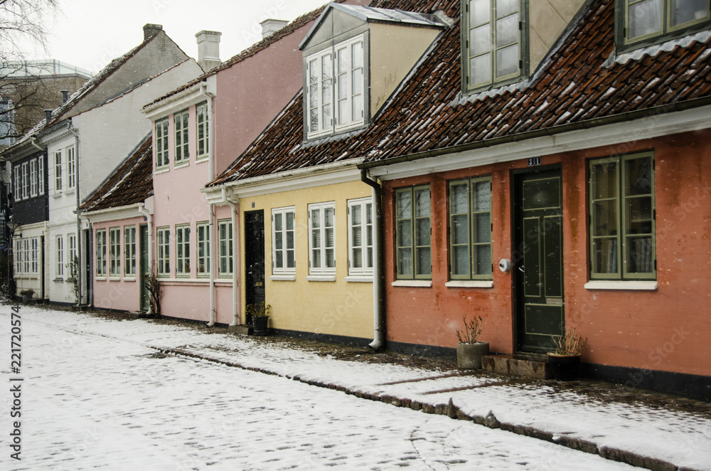 Old houses in Hans Christian Andersens quarter, Odense in Denmark