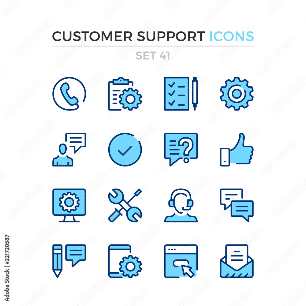 Customer support icons. Vector line icons set. Premium quality. Simple thin line design. Modern outline symbols, pictograms. Customer support icons. Vector line icons set. Premium quality. Simple thin line design. Modern outline symbols, pictograms.