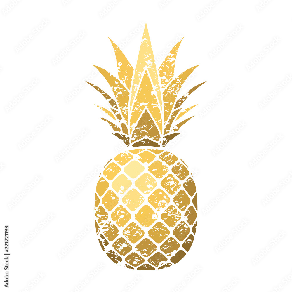 Pineapple grunge with leaf. Tropical gold exotic fruit isolated white ...