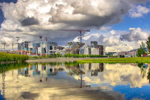 Photography A cloudy day in Oslo at Bjørvika, Bjoervika also called barcode in September