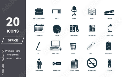 Office icons set. Premium quality symbol collection. Office icon set simple elements. Ready to use in web design, apps, software, print.