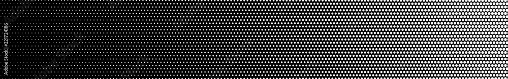 Abstract halftone gradient horizontal banner in black and white colors