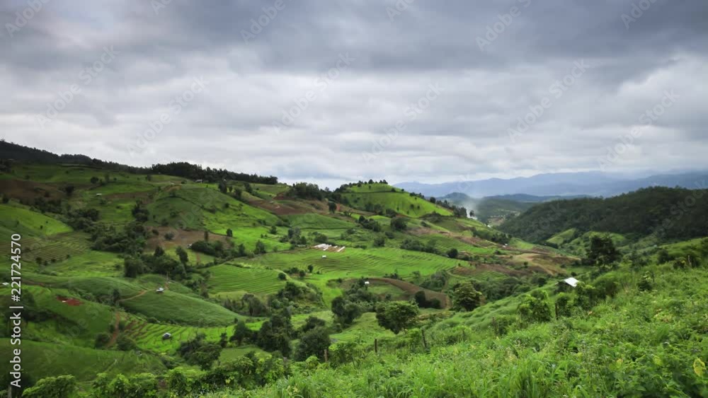 Time-lapse movement of cloudy sky above the mountain of green field location at Mae Hong Son province north of Thailand Time-lapse movement of cloudy sky above the mountain of green field location at Mae Hong Son province north of Thailand
