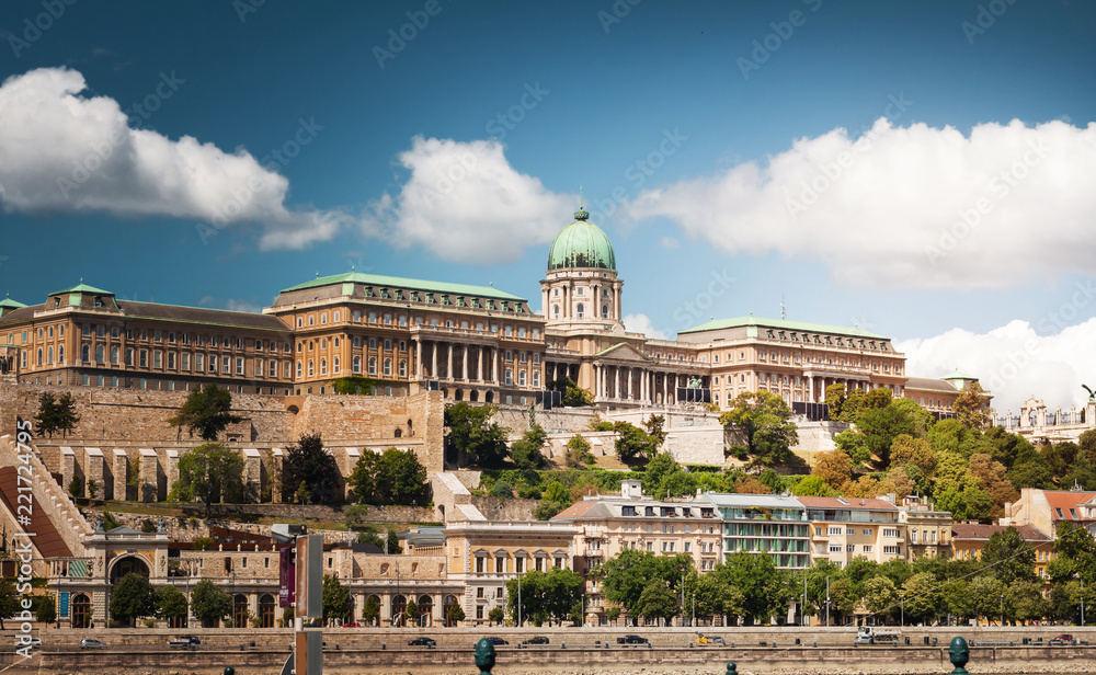 Buda Castle and Royal Palace against cloudy sky