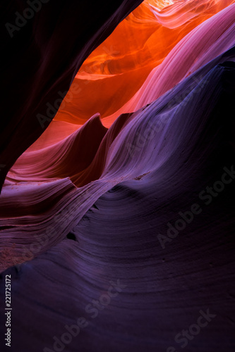 Beautiful wide angle view of amazing sandstone formations in famous Lower Antelope Canyon near the historic town of Page at Lake Powell, Arizona, USA