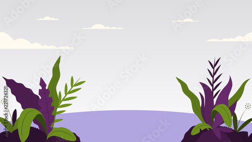 Background with fantasy leaves and plants flat style landscape vector illustration