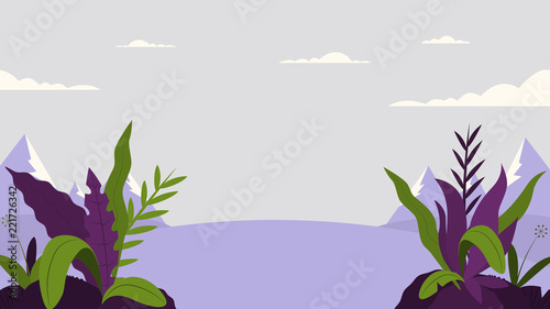 Background with fantasy leaves and plants flat style landscape vector illustration