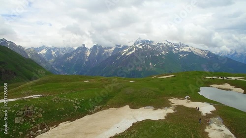 Lake Koruldi among mountain aerial view photo