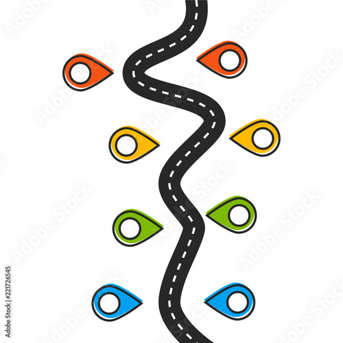 Road trip and journey route. Road vector map