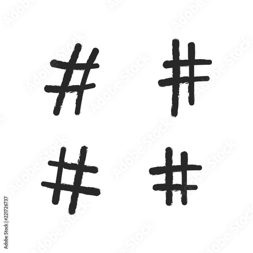 Hashtag vector hand drawn icons. Hashtag ink paint color brush stroke