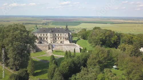 Aerial footage flying around the midieval Pidhirtsi Castle at summer (4K, 25fps) photo