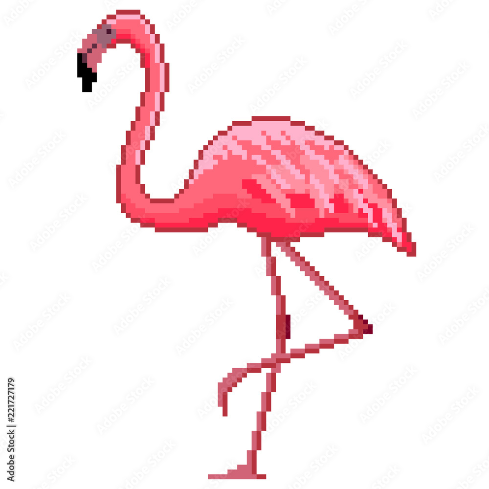 Fototapeta premium Pixel art pink flamingo szczegółowe wektor na białym tle