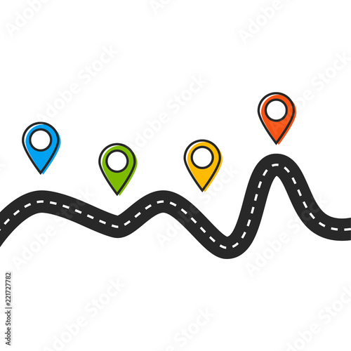 Road trip and journey route. Road vector map