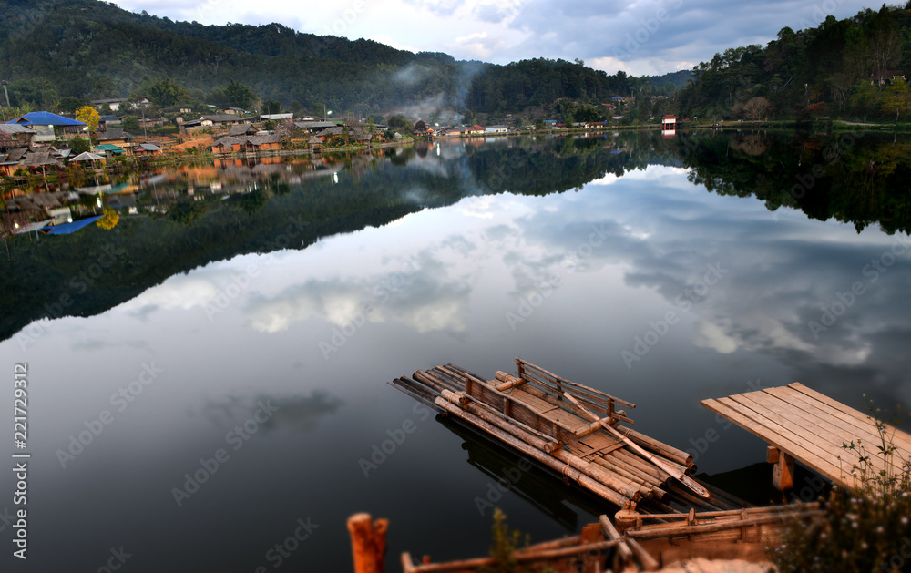 Fototapeta premium sunset time at beautiful lake