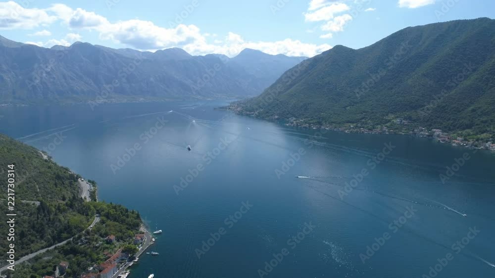 aerial view of Boka Bay above old Perast, Montenegro aerial view of Boka Bay above old Perast, Montenegro