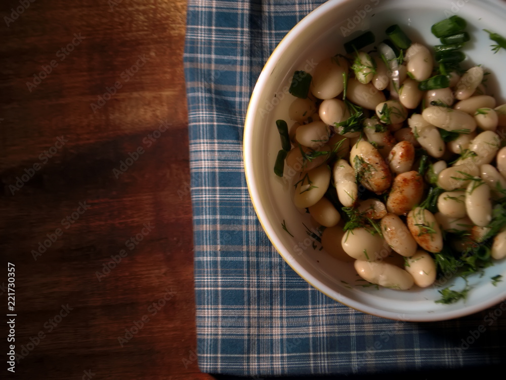 Salad from boiled string beans. Salad on the table. Salad from boiled string beans. Salad on the table.