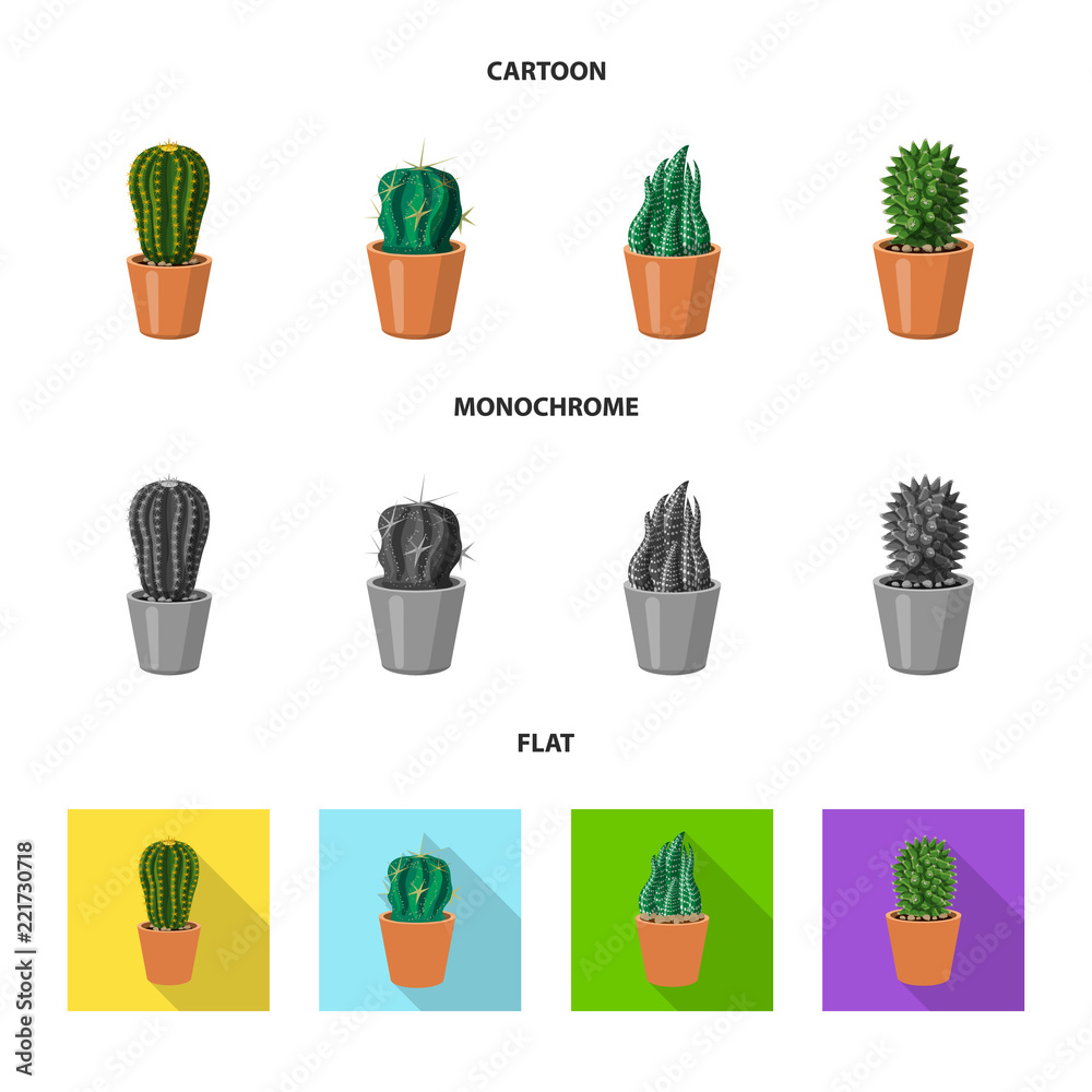 Vector illustration of cactus and pot sign. Collection of cactus and cacti stock vector illustration.