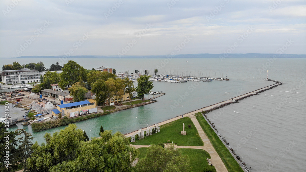 Aerial view of Siofok,Town on the lake Balaton in the Hungary. Balaton is the largest lake of the central Europe.