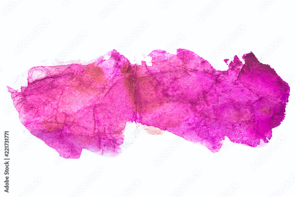 magenta purple watercolor stain, drawn by brush on paper on crumpled paper with streaks