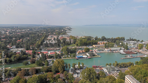 Aerial view of Siofok,Town on the lake Balaton in the Hungary. Balaton is the largest lake of the central Europe.