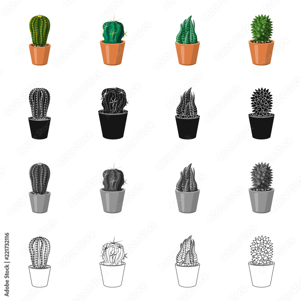 Vector design of cactus and pot sign. Set of cactus and cacti stock symbol for web. Vector design of cactus and pot sign. Set of cactus and cacti stock symbol for web.