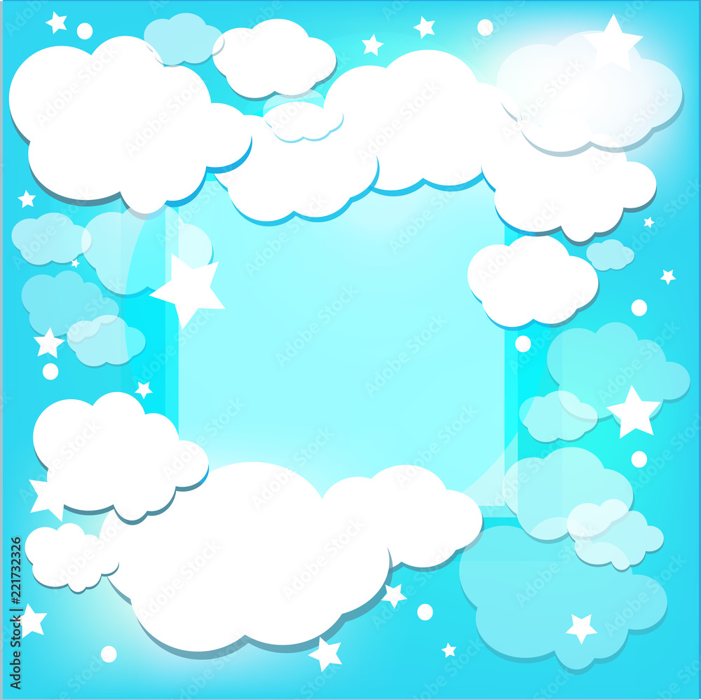 Childish clouds on blue sky background, vector illustration Childish clouds on blue sky background, vector illustration