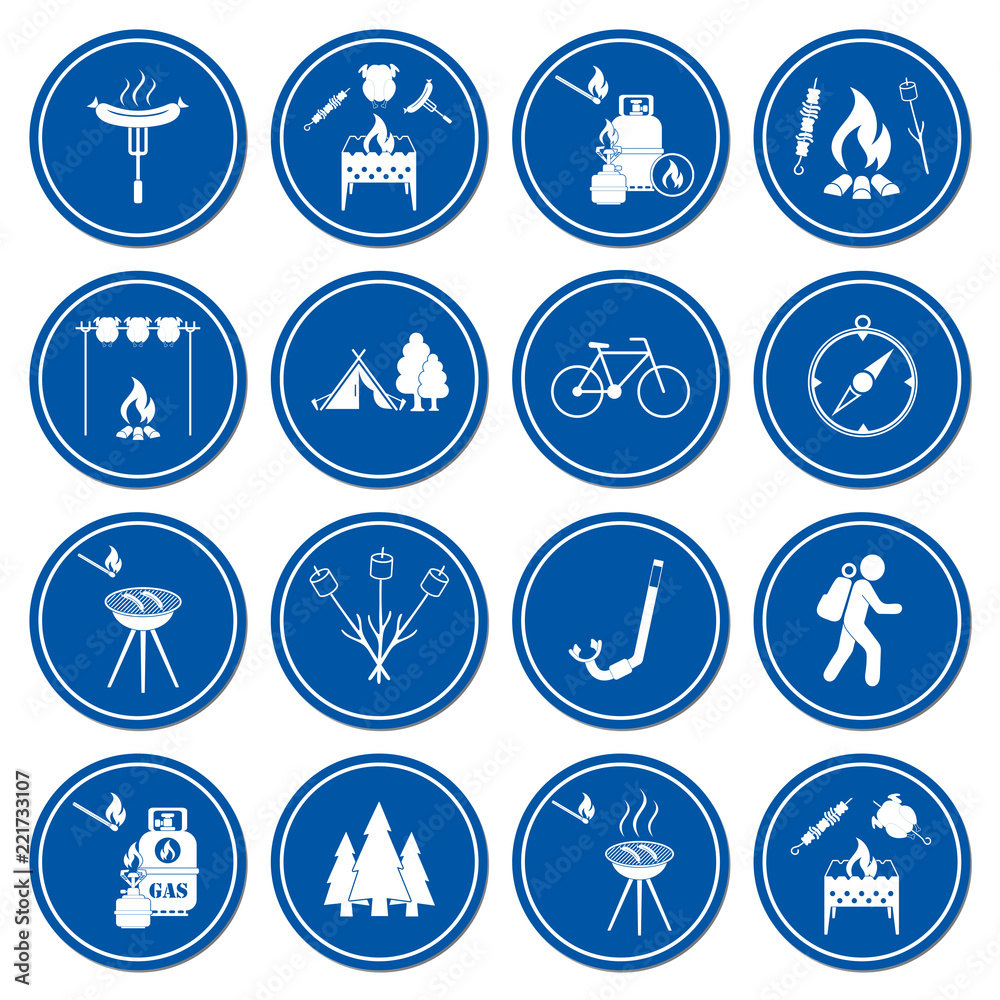 Set of travel and camping equipment icons Set of travel and camping equipment icons