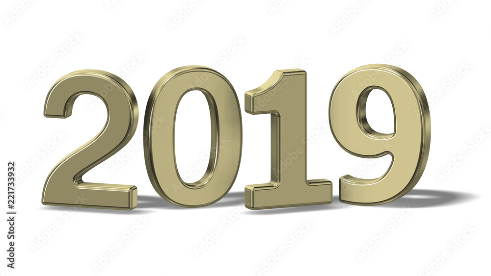 Illustration of gold 2019 New Year Numbers on white background. Illustration of gold 2019 New Year Numbers on white background.