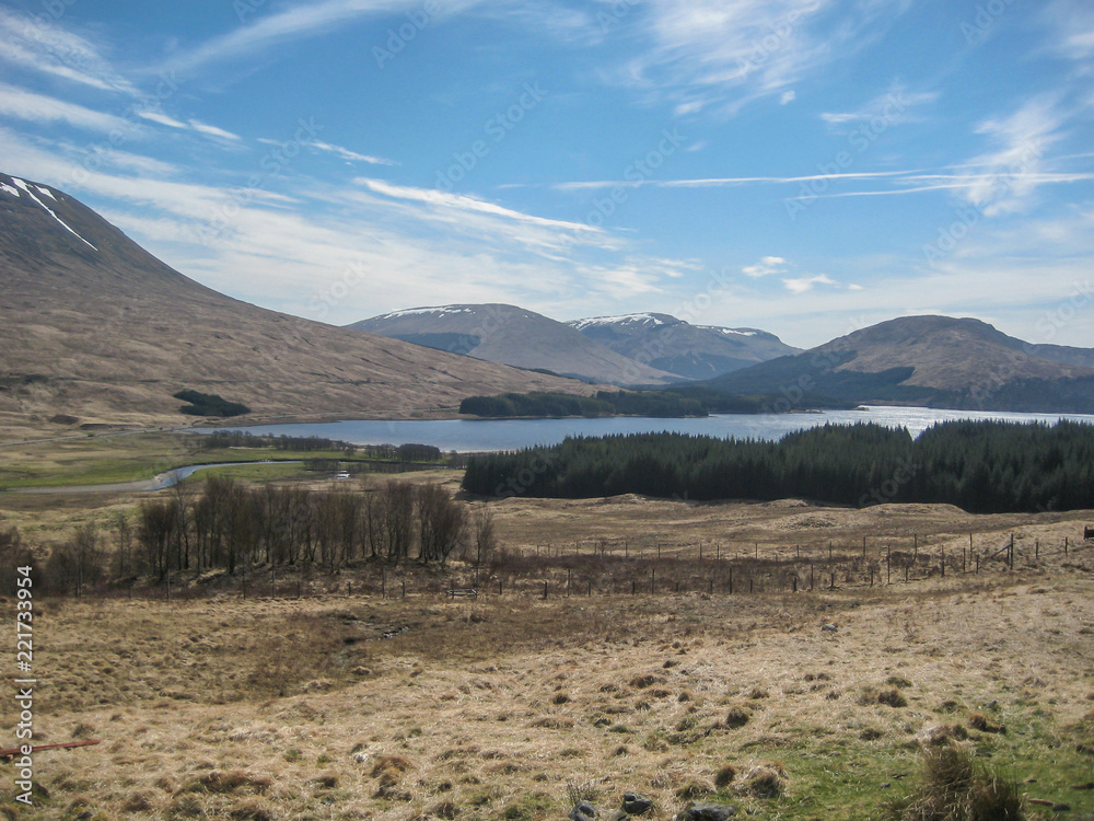 Mountains and lake landscape, Highlands in Scotland Mountains and lake landscape, Highlands in Scotland