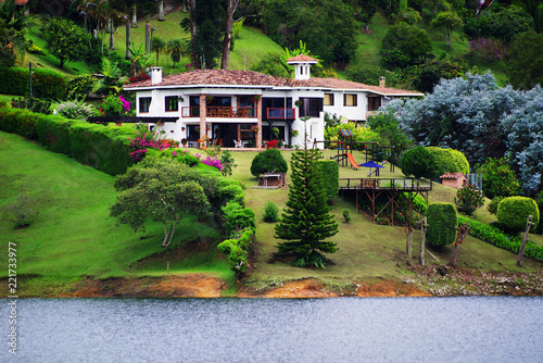 Fotografie Scenic landscape of Guatape Lake (El Penol) in Antioquia, Colombia, South Americ
