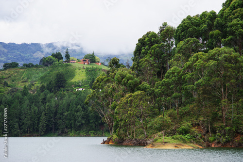 Fotografie Scenic landscape of Guatape Lake (El Penol) in Antioquia, Colombia, South Americ