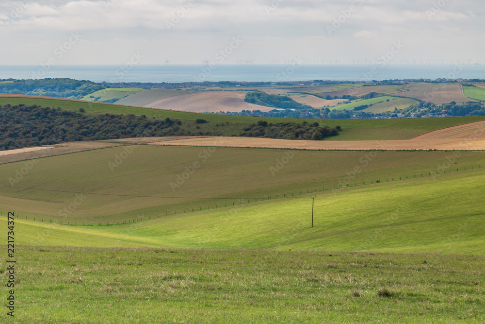 Looking over the South Downs in Sussex towards the sea