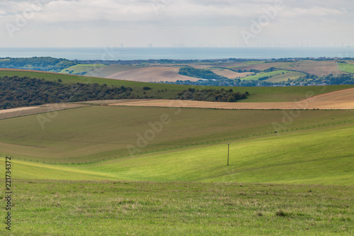 Looking over the South Downs in Sussex towards the sea