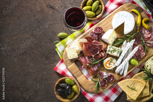 Wallpaper Mural Antipasto - sliced meat, ham, salami, cheese, olives on wooden b Torontodigital.ca