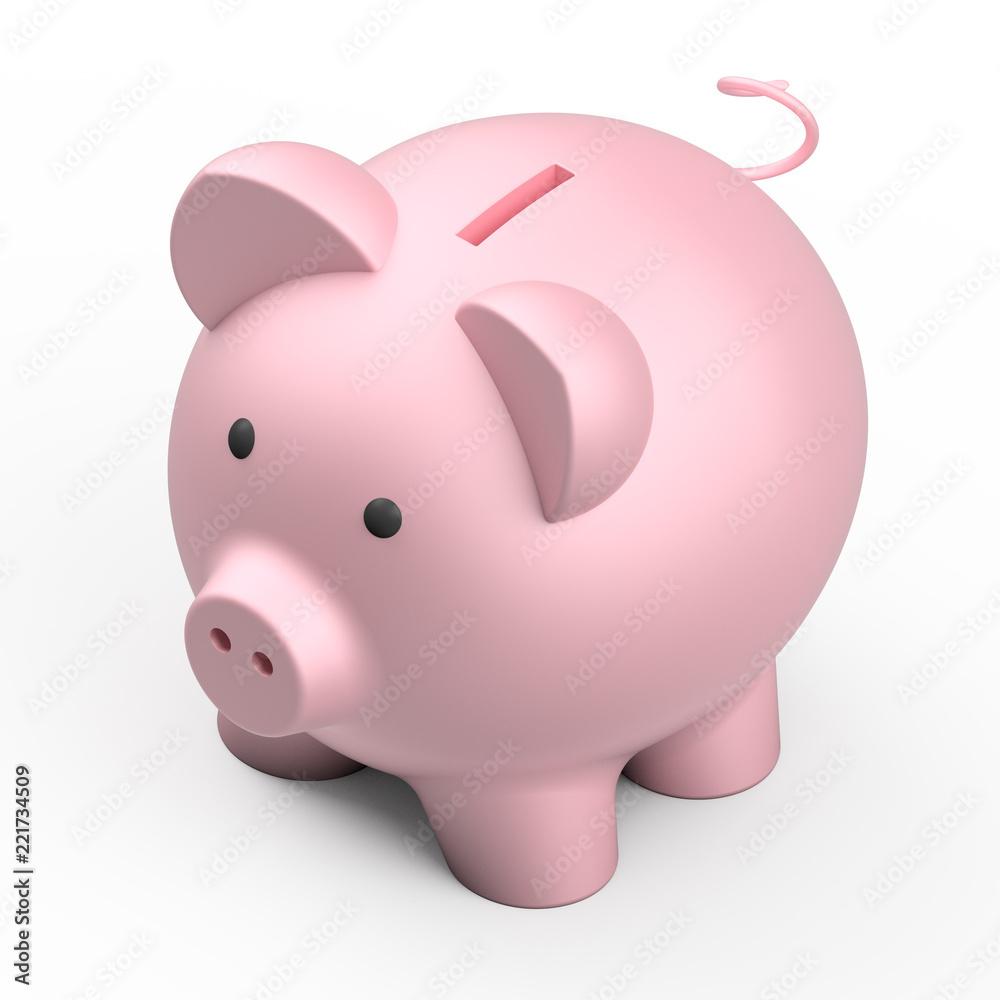 Pink piggy bank isolated on white background, 3d render illustration Pink piggy bank isolated on white background, 3d render illustration